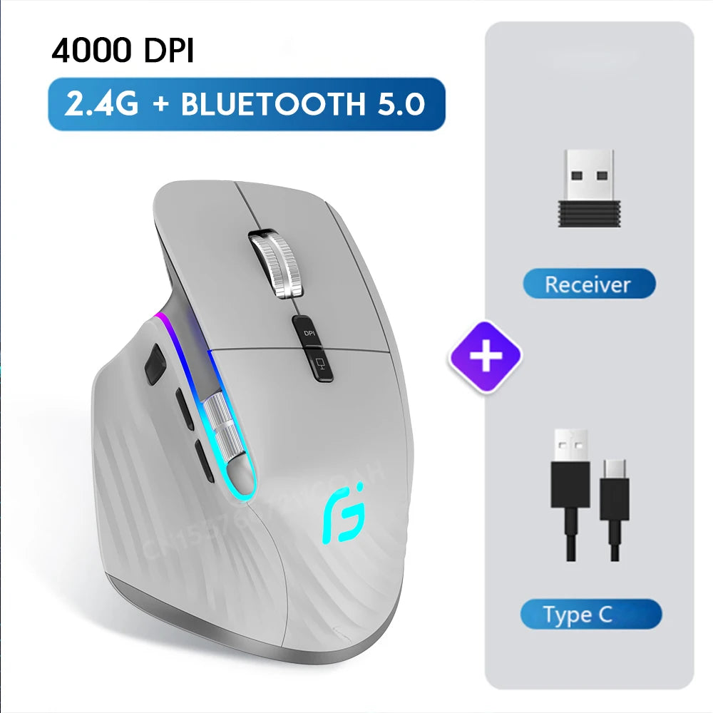 Rechargeable 2.4G Bluetooth Wireless Mouse Office Business 2.4G Wireless Ergonomic Mouse for PC Laptop
