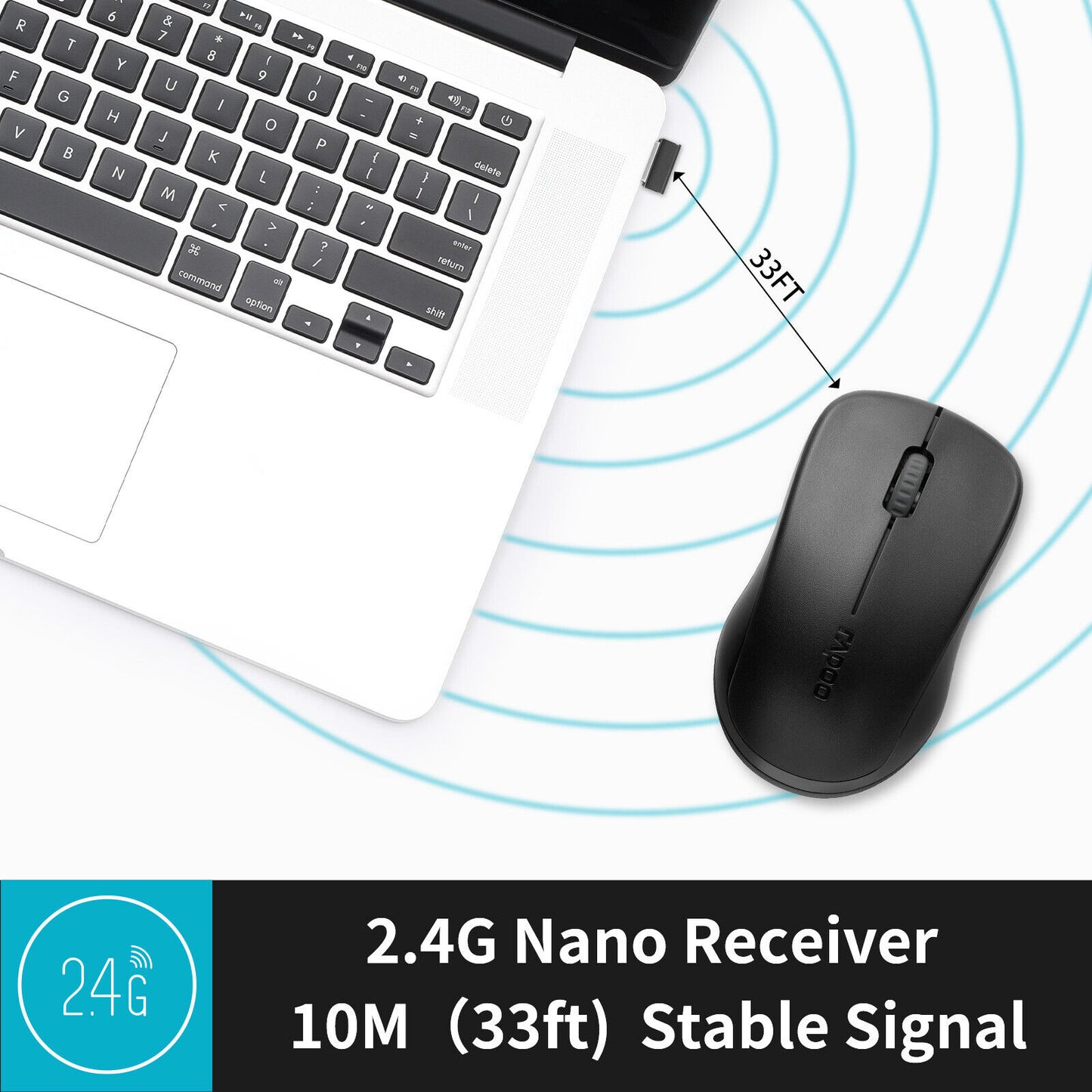 RAPOO 2.4Ghz 1000 DPI Wireless Optical Mouse with USB Receiver for PC Laptop