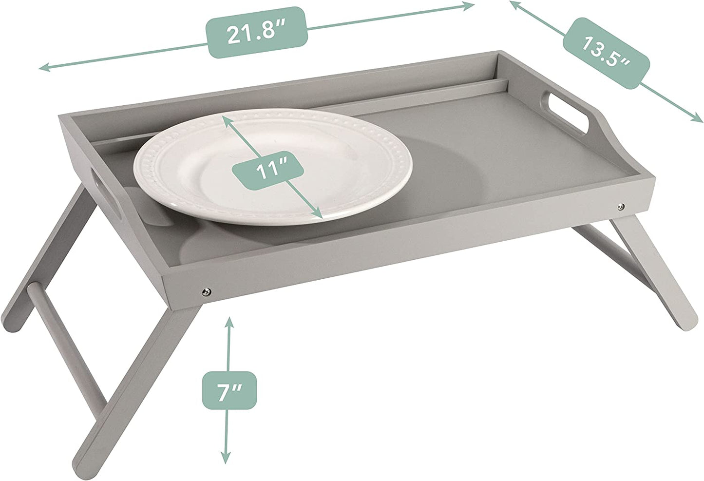 Extra Large Wood Bed Tray, Lap Tray, Lap Desk with Phone Holder - Fits up to 17.3 Inch Laptops and Most Tablets - Calming Gray - Style No. 78105