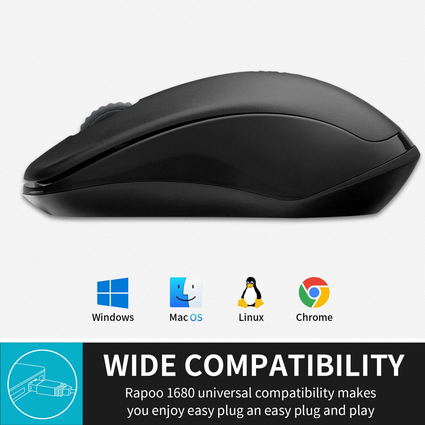 RAPOO 2.4Ghz 1000 DPI Wireless Optical Mouse with USB Receiver for PC Laptop