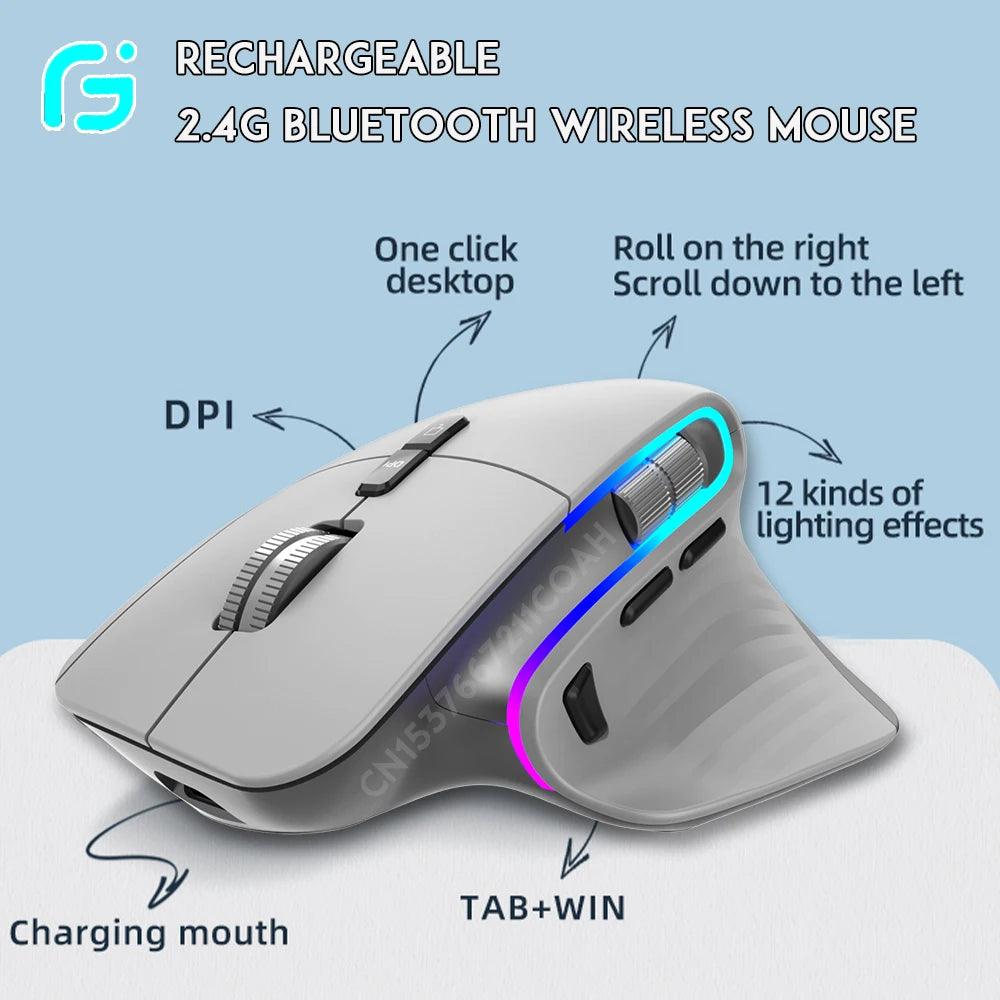 Rechargeable 2.4G Bluetooth Wireless Mouse Office Business 2.4G Wireless Ergonomic Mouse for PC Laptop
