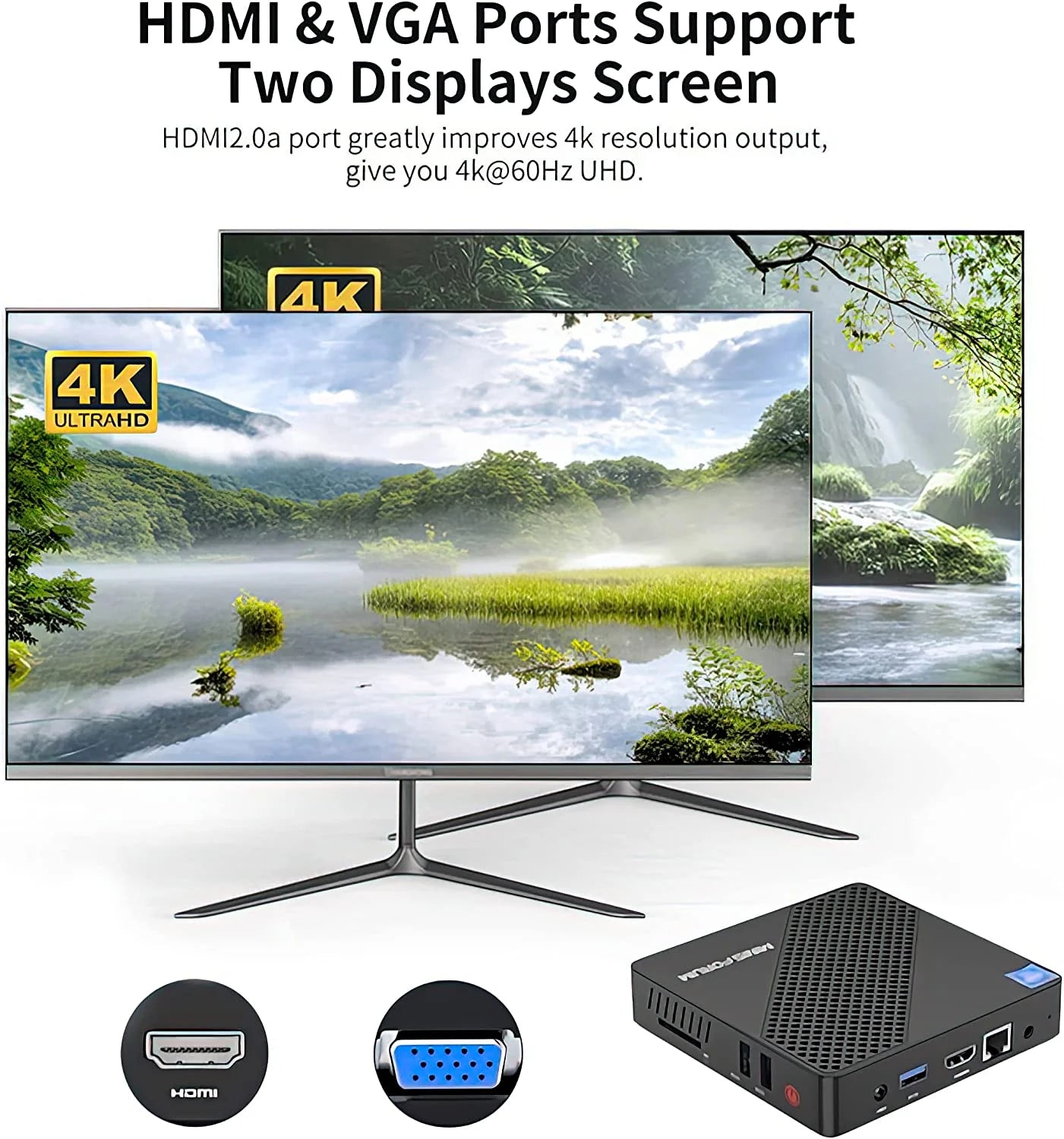 N40 Mini PC Fanless Silent Desktop Computer 4GB RAM, 64GB Emmc Micro PC, Celeron N4020 up to 2.8Ghz, 1000M LAN, HDMI&VGA, Support Auto Power on Mini Computer
