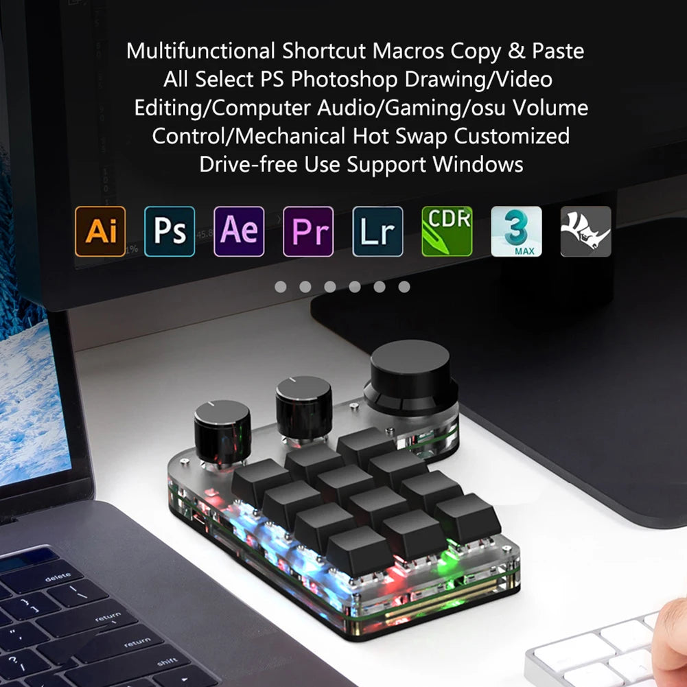 Programmable DIY Mechanical Keyboard RGB 12 Keys 3 Knob Custom Macro Keypad Bluetooth/Usb Hotswap Keyboard for Macbook Laptop PC