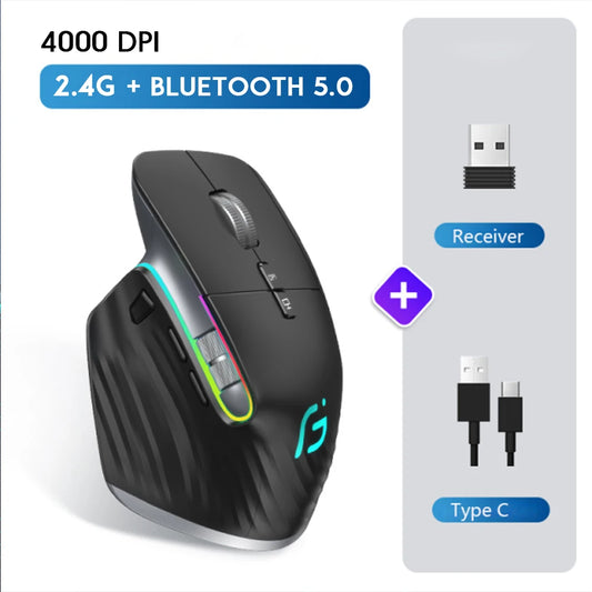 Rechargeable 2.4G Bluetooth Wireless Mouse Office Business 2.4G Wireless Ergonomic Mouse for PC Laptop
