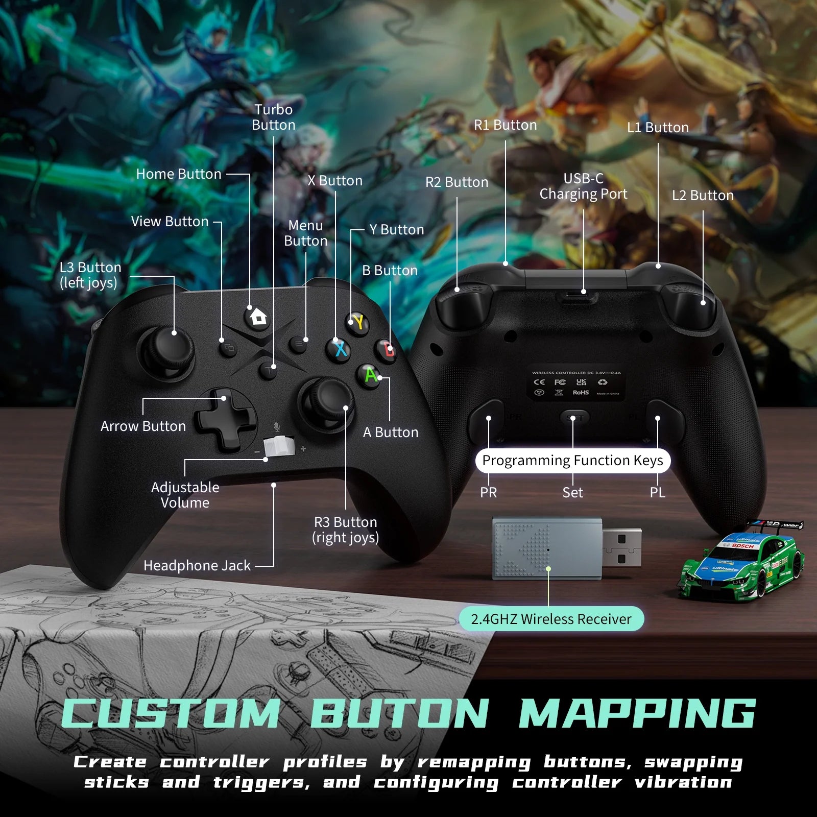 2.4G Wireless Xbox Controller for Xbox Series X/ Xbox Series S/Xbox One/Xbox One S/Xbox One X/Pc, Built-In 650Mah Rechargeable Battery, 3.5Mm Headphone Jack and Adjustable Volume
