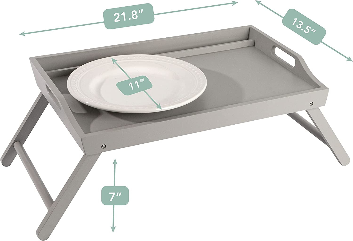 Extra Large Wood Bed Tray, Lap Tray, Lap Desk with Phone Holder - Fits up to 17.3 Inch Laptops and Most Tablets - Calming Gray - Style No. 78105