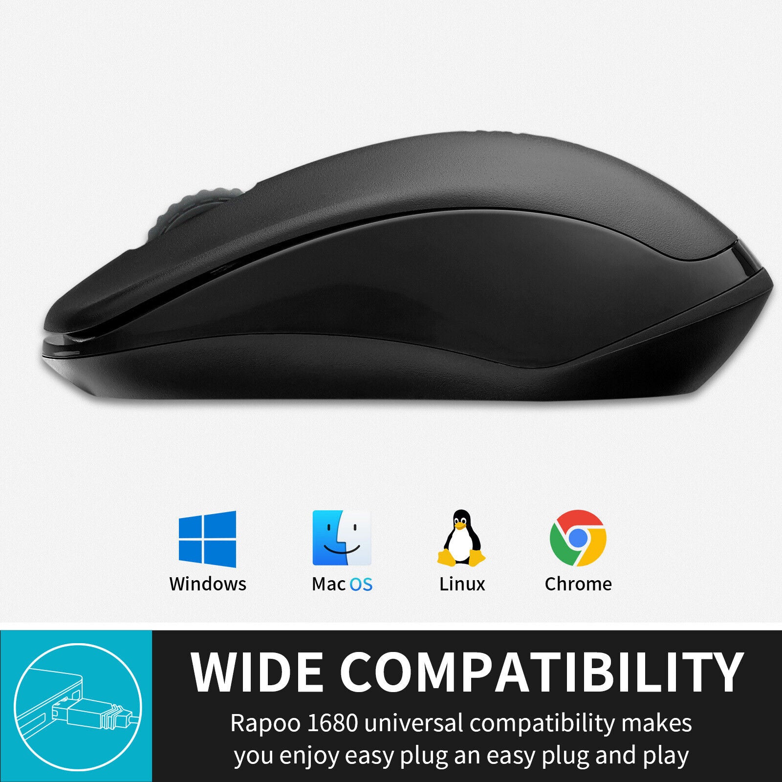 RAPOO 2.4Ghz 1000 DPI Wireless Optical Mouse with USB Receiver for PC Laptop